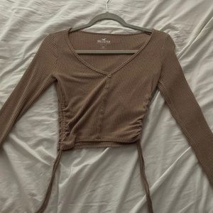 Hollister brown Button down long sleeve baby tee